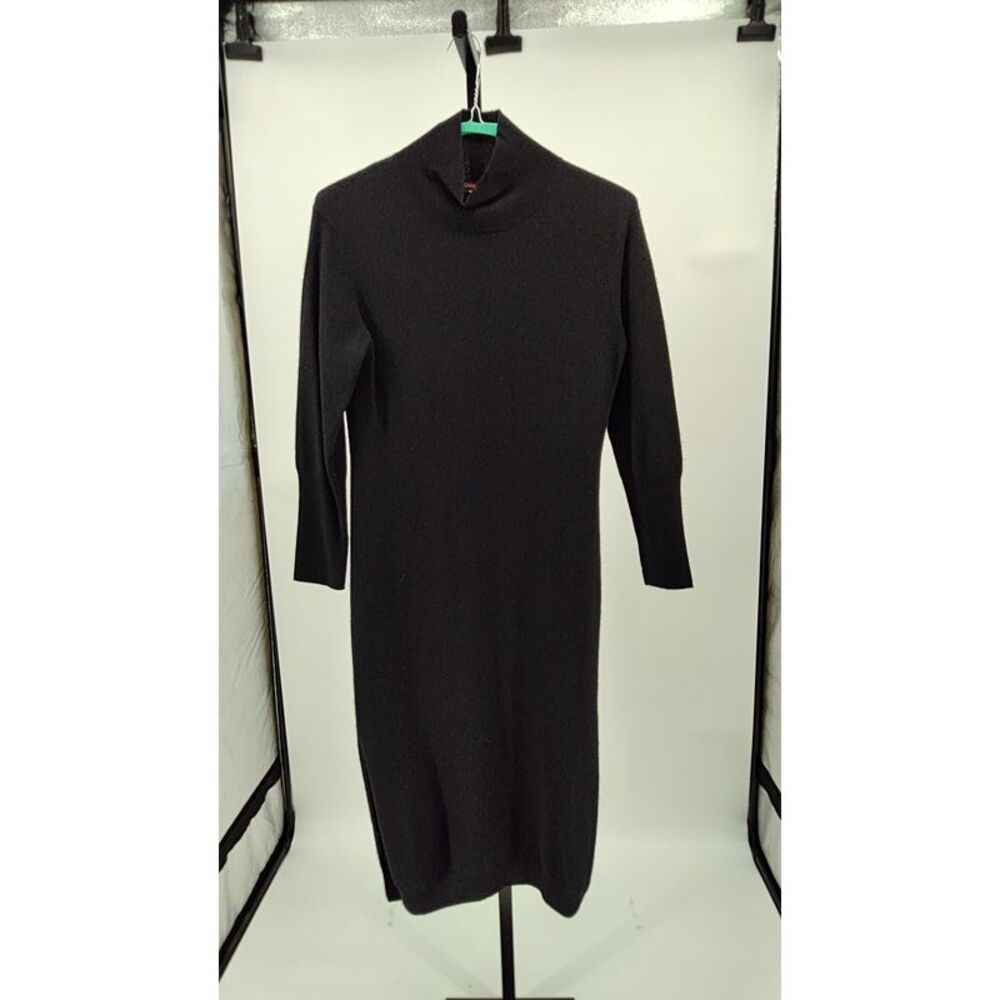Black Long Sleeve Turtleneck Knit Dress - Women